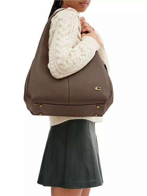 COACH | Lana Pebble Dark Stone Leather Shoulder Bag Couch Bags Purses, Coach Lana Bag Outfit, Coach Lana Bag Aesthetic, Coach Big Bags, Coach Bag Big, Big Coach Bag, Lana Shoulder Bag Coach, Coach Lana Shoulder Bag, Coach Lana 23