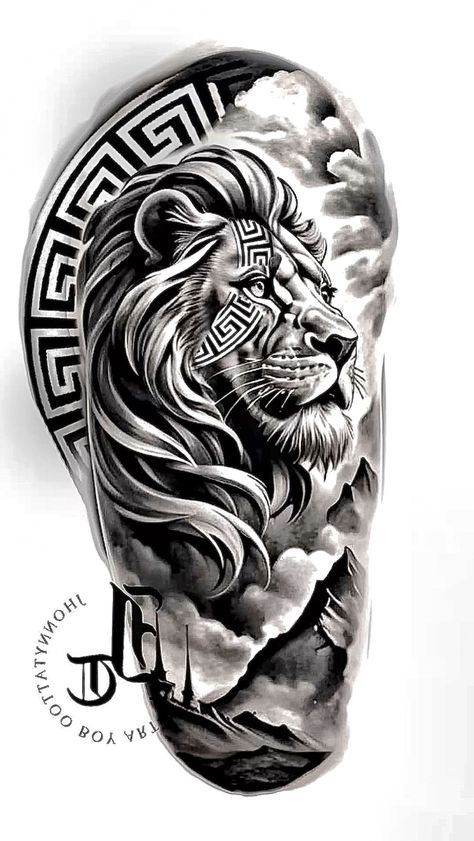 Lion Back Tattoo Design, Greek Lion Tattoo, Leones Tattoo, Leon Tattoo, Lion Arm Tattoo, Lion Shoulder Tattoo, Lion Art Tattoo, Leo Tattoo, Tattoo Lion