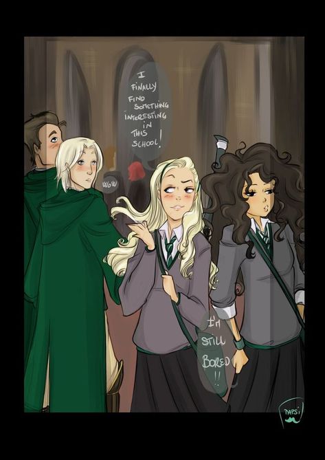 Slytherin in Love by AlexielApril on deviantART. Lucius and Narcissa at Hogwarts Bellatrix And Rodolphus, Lucius And Narcissa, Fanart Harry Potter, Narcissa Black, Malfoy Family, Harry Potter Oc, Severus Rogue, Fantastic Beast, Yer A Wizard Harry