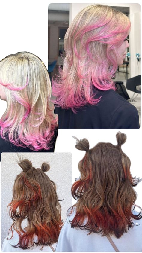 Colored Hair Ends, Dyed Ends Of Hair, Two Color Hair, Dyed Tips, Pink Dye, Dyed Hair Inspiration, Pink Highlights, Pastel Hair, Color Inspo