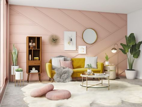 Glam Living Room Apartment, Mid Century Glam Living Room, Mid Century Modern Glam, Mid Century Glam, Glam Living Room, Pink Living Room, Mid Century Living, Mid Century Living Room, Mid Century Modern Interiors