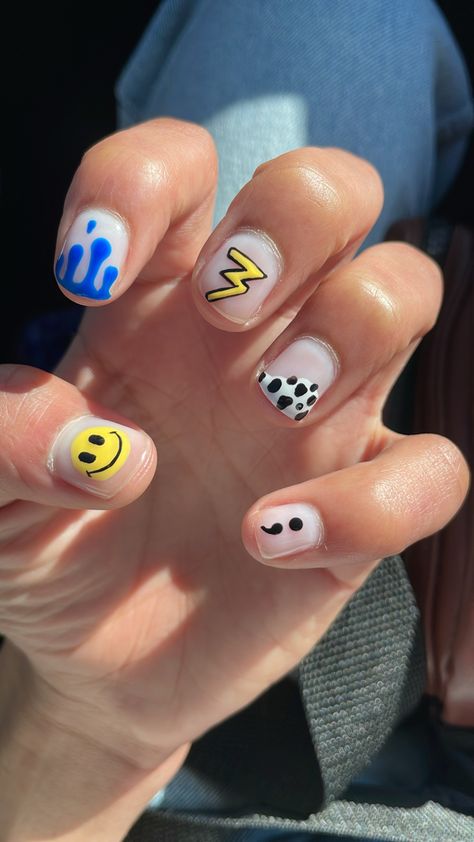 Buff And Shine Nail Designs For Men, Smiley Face Nails Men, Men’s Nails Design, Mens Nails Painted Aesthetic, Crazy Short Nails, Painted Nails On Guys, Masc Short Nail Designs, Nails For Boys, Men’s Nail Arts