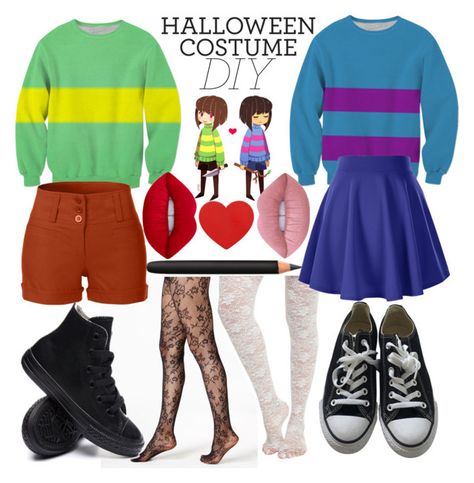 "Diy Chara and Frisk Costume" by chilcotea201 ❤ liked on Polyvore featuring DKNY, LE3NO, Converse, INIKA, Lime Crime, halloweencostume and DIYHalloween Undertale Costumes, Cosplay Items, Chara Undertale, Video Game Outfits, Undertale Cosplay, Character Cosplay, Cute Animal Quotes, Closet Cosplay, Anime Inspired Outfits