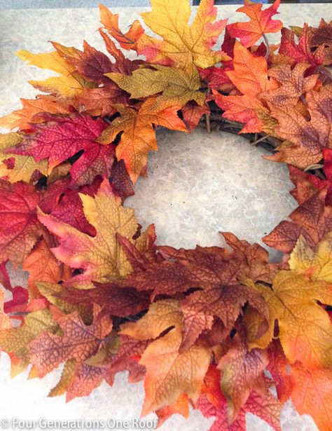 Autum Wreaths, Make A Fall Wreath, Leaf Collage, Fall Decor Wreaths, Fall Leaf Wreaths, Fall Bead, Diy Leaves, Faux Leaf, Pumpkin Leaves