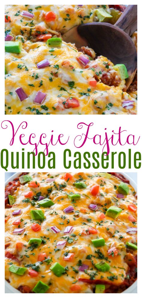 Food Recipes Easy Quick, Fajita Casserole Recipe, Veggie Casserole Recipes, Fajita Casserole, Quinoa Recipes Healthy, Quinoa Casserole, Vegetarian Casserole, Veggie Casserole, Easy Veggie