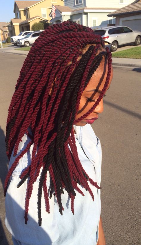 Maroon and black yarn twists Yarn Braids Styles Black Women, Maroon Braids, Shay Hair, Yarn Braids Styles, Yarn Twists, African Braids Hairstyles Pictures, Kids Hairstyle, Braids For Black, Yarn Twist