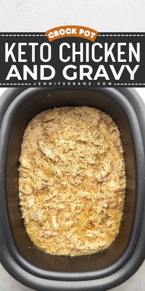 With only 5 minutes of prep time, this keto chicken and gravy cooked in the crockpot is the perfect comforting dinner. Serve over cauliflower mash or green beans for a complete meal. Keto Chicken And Gravy, Adkins Recipes, Keto Meats, Easy Weeknight Dinner Ideas, Low Carb Slow Cooker Recipes, Weeknight Dinner Ideas, Crockpot Chicken And Gravy, Chicken And Gravy, Crockpot Soups