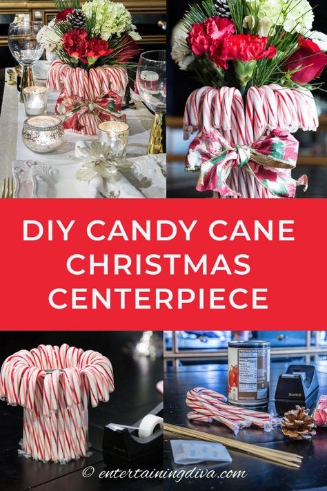 Centerpieces Christmas, Easy Candy, Mason Jar Candle Holders, Christmas Cocktail Party, Christmas Vases, Christmas Table Decor, Jar Candle Holder, Red And White Christmas, Christmas Entertaining