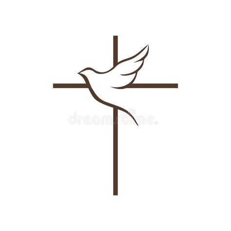 Logo of the church. The cross of Jesus Christ and the flying dove is a symbol of the Holy Spirit. vector illustration Cross Line Art, Dove Line Art, Dove Logo Design, Spirit Illustration, Cross With Dove, Christian Logo, Dove Logo, Holly Spirit, Crucifix Art