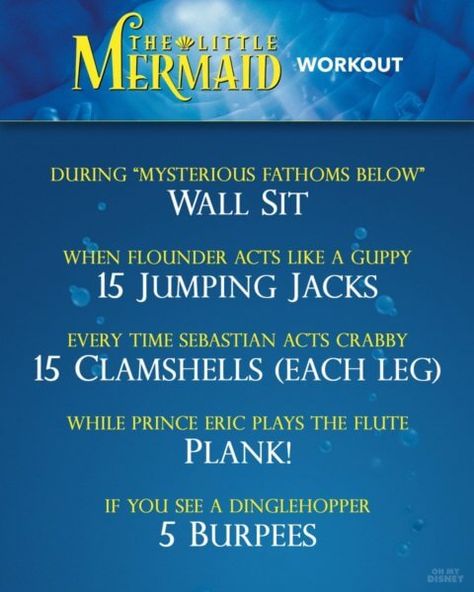 Movie Workout Challenge, Tv Workout Challenge, Disney Movie Workouts, Mermaid Workout, Show Workouts, Disney Workout, Tv Show Workouts, Tv Workout, Movie Workouts