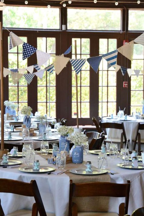 Vintage Chic Baby Boy Shower | CatchMyParty.com Chic Boy Baby Shower Ideas, Ralph Lauren Bear Party Theme, Vintage Baby Boy Shower Ideas, Vintage Boy Baby Shower Ideas, Classic Baby Boy Shower Ideas, Blue Gingham Baby Shower Ideas, Vintage Baby Shower Ideas, Polo Baby Shower, Denim Baby Shower