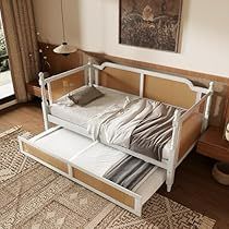 Bed For Bedroom, Rattan Bed Frame, Full Size Daybed, Wooden Daybed, Rattan Daybed, Sofa Bed Frame, Rattan Style, Rattan Bed, Full Size Platform Bed