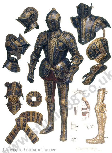 Graham Turner armor painting. Hussar Armor, Graham Turner, English Knights, Knights Armor, Armor Reference, Armor Drawing, Century Armor, Historical Warriors, Medieval Armour