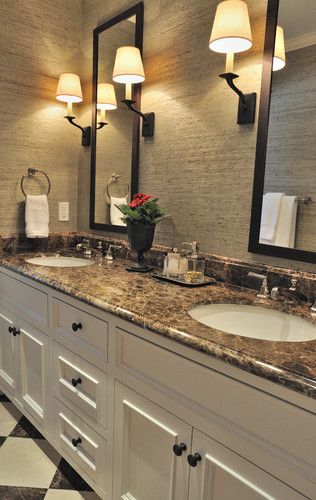 Transitional Guest Bath contemporary bathroom Emperador Dark Marble, Bathroom Countertops Diy, Corian Bathroom, Countertop Redo, Granite Bathroom Countertops, Granite Bathroom, Dark Marble, Brown Granite, Grass Wallpaper