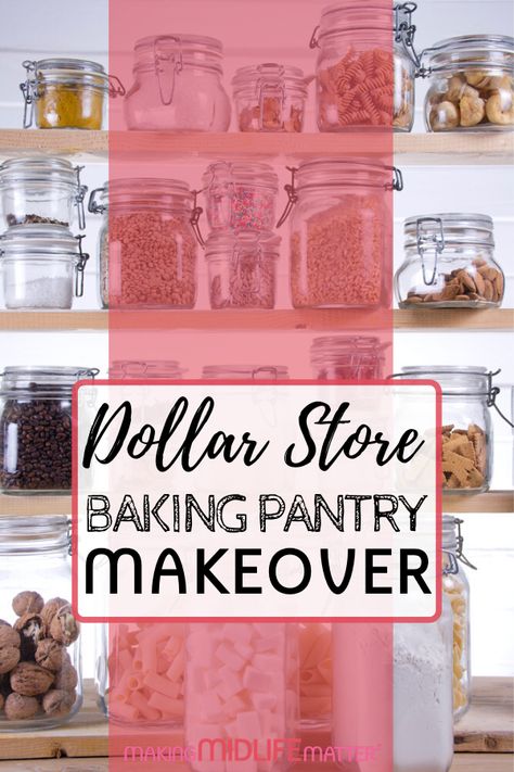 You will love this dollar store, small baking pantry organization and makeover - chock full of helpful tips and beautiful inspiration so you can organize your own baking cupboard today like a pro. Organizing Baking Supplies Storage Kitchen Cabinets, Baking Cupboard Storage, Baking Items Organization, Organized Baking Cabinet, Cake Supply Storage Ideas, Baking Shelf Organization, How To Store Baking Supplies, Baking Goods Organization, Baking Supply Organization