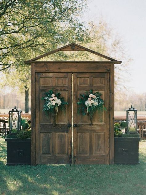 rustic wood old door wedding backdrop and ceremony entrance ideas #wedding #weddingideas #rusticwedding #countrywedding Outdoor Wedding Entrance, Wedding Doors, Wedding Entrance Decor, Rustic Outdoor Wedding, Wedding Ceremony Backdrop, Wedding Entrance, Rustic Outdoor, Outside Wedding, Old Doors