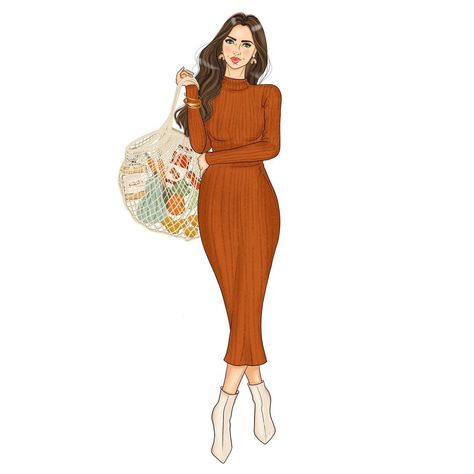 Sarah Jane | illustrator’s Instagram profile post: “Ever go to the shop for one or two things and end up coming home with a huge bag-full of random stuff? 🙋🏻‍♀️ I phoned my mum this morning…” Brunette Style, Sarah Jane, Brown Art, Oh Yes, Illustrators On Instagram, Fashion Illustrations, Disney Wallpaper, Coming Home, Fashion Sketches