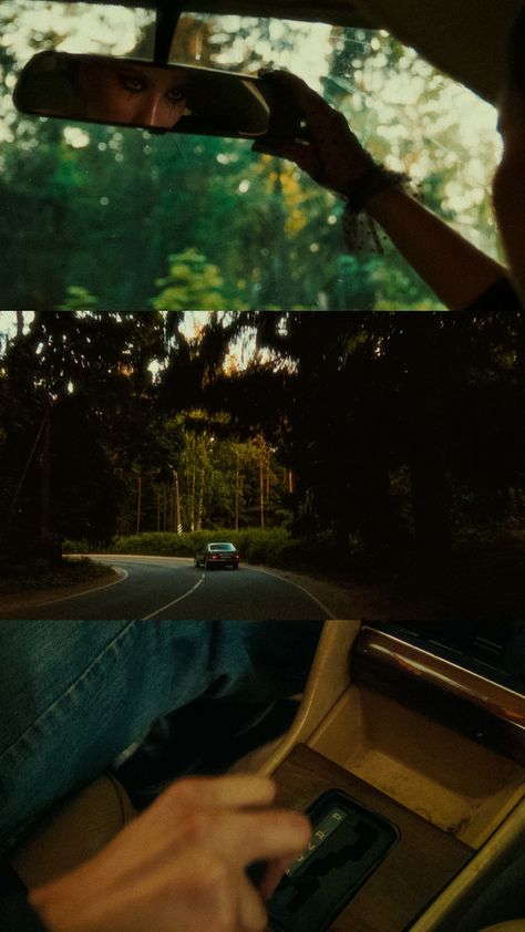 car forest film aesthetic cinematic mirror Driving Film Photography, Retro Cinematic Aesthetic, Green In Film, Film Green Aesthetic, Nature Cinematic Photography, Camera Shots Ideas, Car Film Aesthetic, Italian Film Aesthetic, Frame Within A Frame Cinematography