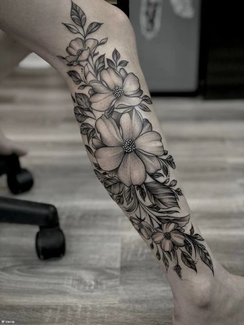 Floral Skull Tattoos, Calf Tattoos For Women, Flower Leg Tattoos, Dragon Tattoo Ideas, Ethereal Nature, Feminine Skull Tattoos, Lower Leg Tattoos, Skull Girl Tattoo, Feminine Tattoo Sleeves