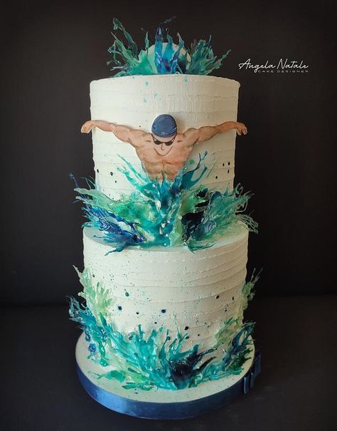 Swimming Themed Birthday Cake, Swimming Theme Cake, Swimming Birthday Cake, Swimmer Cake, Swim Cake, Swimming Pool Cake, Swimming Cake, Surf Cake, Torte Creative