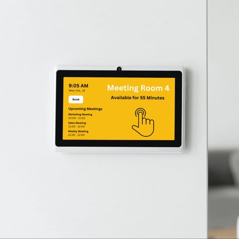 Meeting Room Status: Show the real-time meeting room status and availability, improving employee efficiency in finding and booking available rooms. #DigitalSignageSolution #InteractiveDisplays #RealTimeInformation #SmartOfficeTechnology Meeting Room Sign, Meeting Room Signage, Brutalist Library, Meeting Room Names, Employee Communication, Electric Screen, Room Signage, Booking Available, Digital Signage Solutions