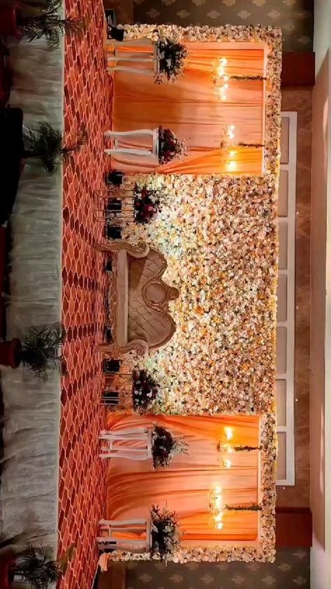 Simple Stage Decorations Wedding, Engagement Stage Decoration Simple, Floral Theme Wedding, Stage Decoration Photos, Engagement Stage, Indian Wedding Stage, Engagement Stage Decoration, Reception Stage Decor, Simple Stage Decorations