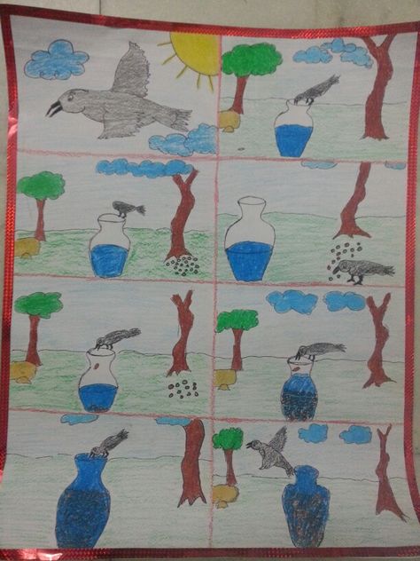 Thirsty Crow Thirsty Crow Story Images, Thirsty Crow Story Pictures, Crow Story, Thirsty Crow, Crows Drawing, Story Journal, Tree Story, Comic Art Sketch, Holiday Homework