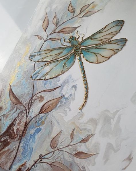 Dragonfly Artwork, Dragonfly Painting, Dragonfly Art, Dragon Fly, Pouring Art, Acrylic Canvas, Bottle Painting, Glue Gun, All Craft