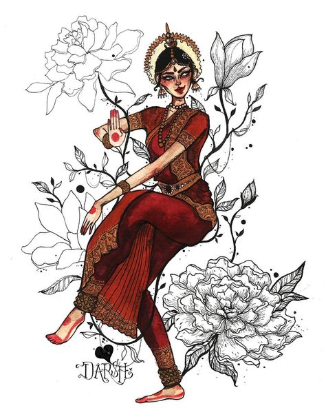 ☽ D A R S H ☉ on Instagram: “"Dance is the poetic baring of the soul through motion..." ~someone famous probably🤷🏽‍♀️ • • • • • #instaartist #artoftheday #illustration…” Indian Character, Indian Artwork, Indian Illustration, Fashion Vogue, Asian History, Indian Dance, Illustration Art Girl, Watercolor Sketchbook, Pencil Art Drawings