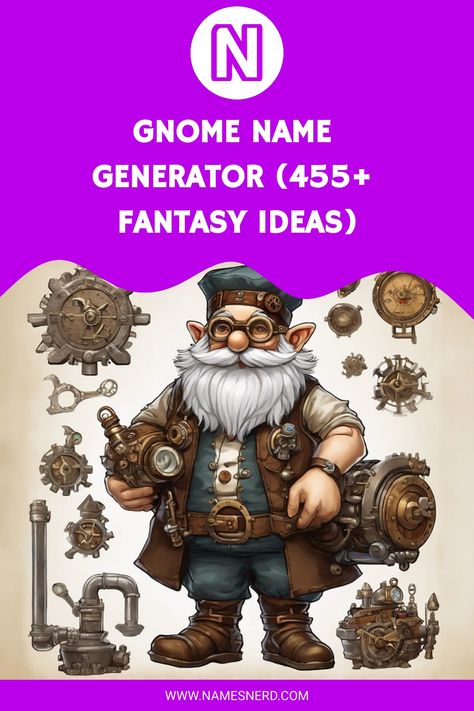 Gnome Name Generator (455+ Fantasy Ideas) Gnome Names Generator, Gnome Names Dnd, Gnome Names, D D Rogue, Deep Gnome, Female Gnome, Fantasy Ideas, Name Generator, Random Ideas