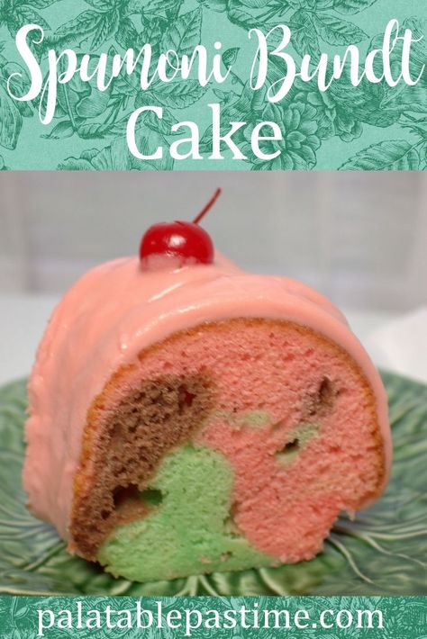 Italian Cream Bundt Cake, Spumoni Dessert, Spumoni Cake, Spumoni Ice Cream, Bundt Recipes, Cake Recipes At Home, Glaze For Cake, Bundt Cake Recipe, Italian Cream Cakes