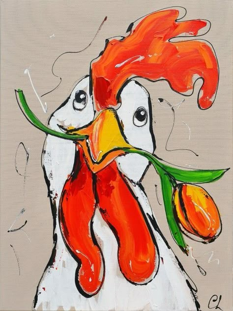 Rooster Painting, Chicken Painting, Rooster Art, Soyut Sanat Tabloları, Chicken Art, 수채화 그림, Arte Sketchbook, Happy Paintings, Whimsical Art