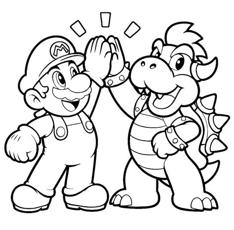 Mario And Bowser, Super Mario Bowser, Friendly Rivalry, Mario Bowser, King Koopa, Mushroom Kingdom, Unlikely Friends, Cartoon Coloring, Boy Drawing