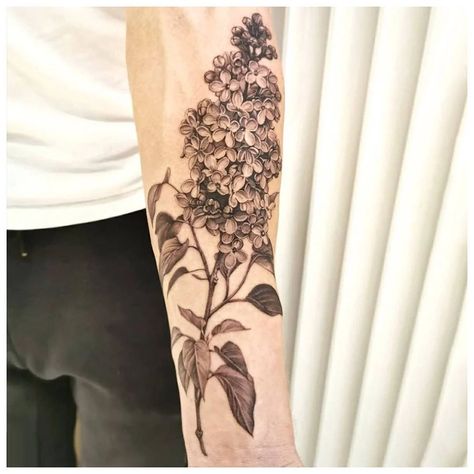 Purple Lilac Tattoo, Minka Sicklinger, Bicep Tattoo Women, Tattoo Chart, Lilac Tattoo, Purple Tattoos, Mastectomy Tattoo, Feminine Tattoo Sleeves, Poppies Tattoo