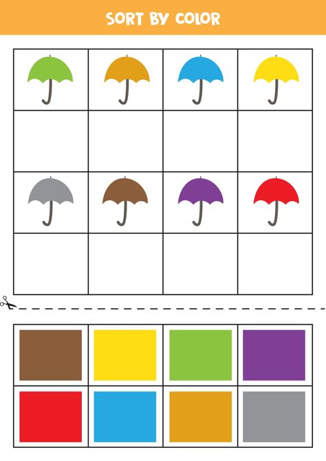 Cute Umbrellas, Cut And Glue, Kids Worksheets Preschool, Math Games For Kids, Preschool Colors, Preschool Activities Toddler, Colorful Umbrellas, Baby Learning Activities, Math Coloring