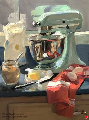 Baking in Afternoon Light by Heather Martin, Oil, 12 x 9 x .75 Game Boy Wallpaper, Heather Martin, Boy Wallpaper, Kitchenaid Mixer, Me And My Friends, Sunny Afternoon, Ap Art, High Art, Art Inspiration Painting