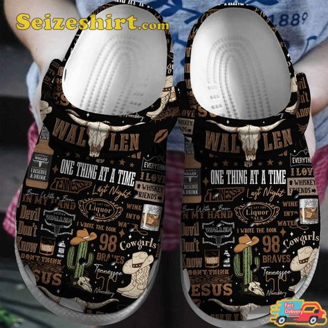 Morgan Wallen Music, One Thing At A Time, Winnie The Pooh Cartoon, Black Clogs, Crocs Crocband, Crocs Clogs, Fan Style, Morgan Wallen, Wine And Liquor