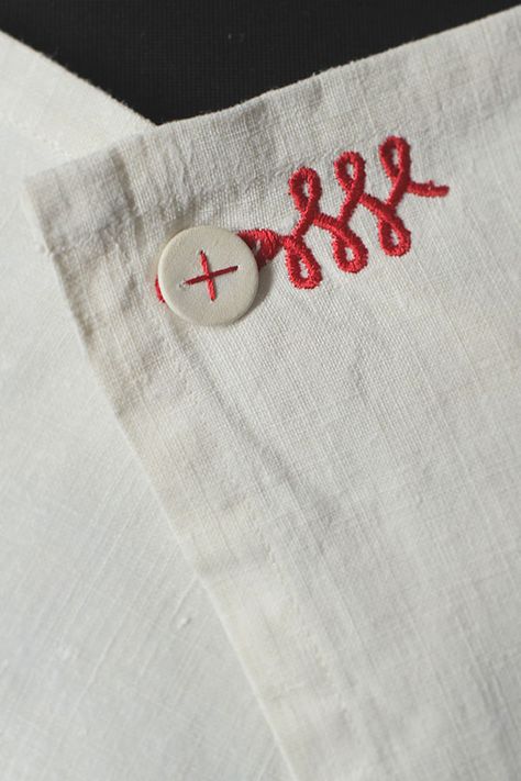 Sew Ins, Red Thread, 자수 디자인, Needle Art, A Button, 가을 패션, Embroidery Inspiration, Sewing Techniques, Needle And Thread