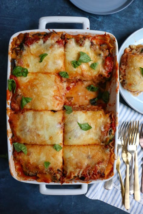 Roasted Zucchini and Eggplant Lasagna • Hip Foodie Mom Zucchini And Eggplant Recipes, Eggplant And Zucchini Recipes, Onepan Recipe, Eggplant Lasagne, Rice Lasagna, Keto Lasagne, Best Vegetarian Lasagna, Lasagna Zucchini, Zucchini And Eggplant