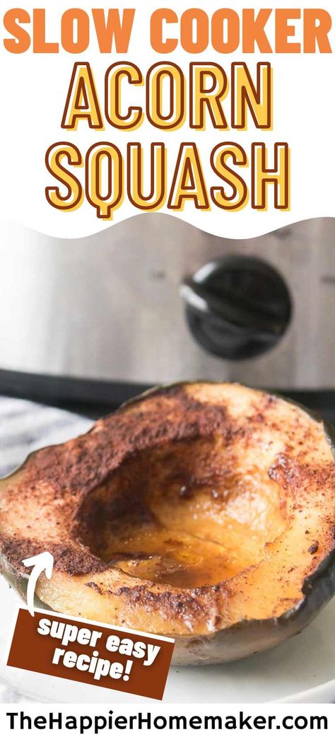 Crock Pot Acorn Squash is an easy way to prepare this tasty veggie. Make this easy side dish with just 5 minutes of prep time, perfect for busy weeknights! Acorn Squash Crockpot, Crockpot Acorn Squash, Slow Cooker Acorn Squash, Squash Crockpot, Slow Cooker Sweet Potatoes, Acorn Squash Recipes, Easy Side Dish, Fall Dishes, Baked Pork Chops