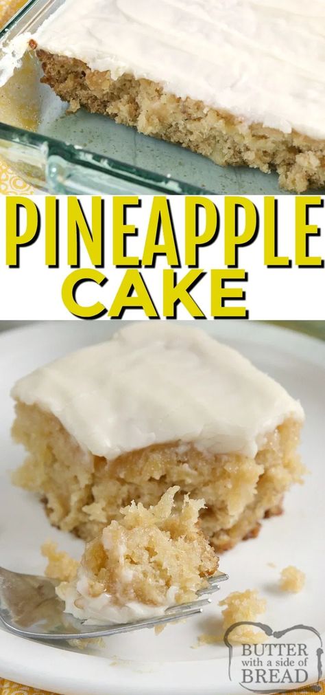 Recipes With Crushed Pineapple, Simple Cream Cheese Frosting, Easy Pineapple Cake, Easy Cake Recipe, Pineapple Cake Recipe, Pineapple Dessert Recipes, Pineapple Desserts, Pineapple Cake, Delicious Cake Recipes