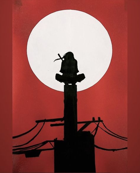 #art #itachi #uchiha #naruto #silhouette Itachi Uchiha Silhouette, Itachi Wall Painting, Naruto Silhouette Art, Itachi Drawing Color, Naruto Inspired Painting, Itachi Uchiha Canvas Painting, Anime Silhouette Art, Itachi Uchiha Moon, Itachi Silhouette