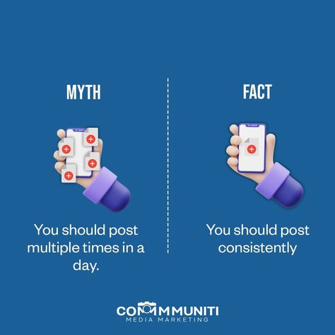 Let’s make this official — this myth is completely false! Social media is about quality over quantity, so even if you can only post 3 times per week, that’s A-OK — as long as you do it well! #postingmythfact #mythfact #socialmedia #instagram #facebook #posting #socialmediamarketing #commmmuniti #commmmmunitimediamarketing #branding #fact #digitalmarketing Digital Marketing Humor, Myth Fact, Digital Marketing Facts, Marketing Humor, Technology Websites, Network Marketing Quotes, Banks Ads, Unique Web Design, Digital Advertising Design