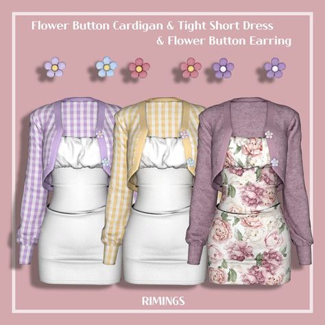 [RIMINGS] Flower Button Cardigan & Tight Short Dress & Flower Button Earring | Patreon Sims Storylines, Tight Short Dress, The Sims 4 Pc, Free Sims 4, Sims 4 Game Mods, Sims 4 Expansions, Sims 4 Cc Folder, Sims Ideas, Sims 4 Gameplay