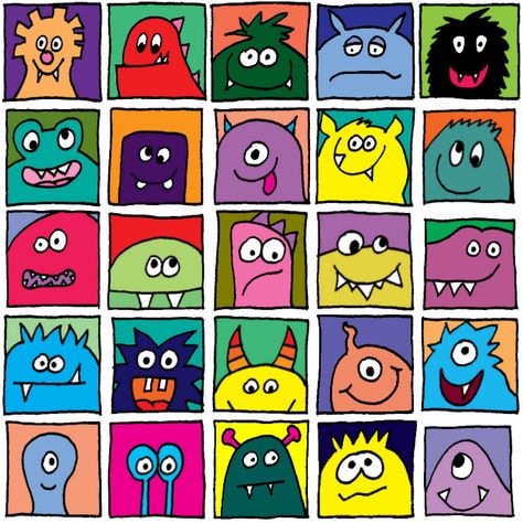 Monster im Quadrat - bunt Art Projects For Teens, Arte Doodle, Art Projects For Adults, Toddler Art Projects, Kindergarten Art, Monster Art, Art Classroom, Elementary Art, Art Activities