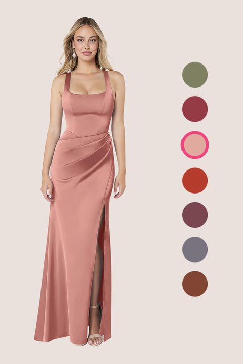 Mero is our stunning bridesmaid dress crafted from stretch satin. She features a square neckline paired with straps leading to a keyhole back. The look is complete with a pleated floor length sheath skirt. Square Neck Bridesmaid Dresses, Rose Gold Bridesmaid Dress Long, Square Neck Bridesmaid Dress, Dusty Rose Bridesmaid Dress, Dusty Rose Bridesmaid, Rose Gold Bridesmaid Dress, Rose Bridesmaid Dress, Wedding August, Dusty Rose Bridesmaid Dresses