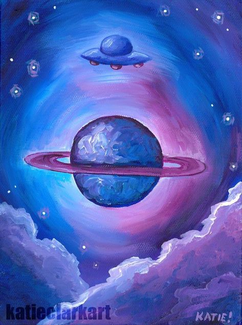 Spaceship Painting Easy, Saturn Painting Easy, Painting Of Saturn, Trippy Planet Painting, Painting Ideas Space, Space Painting Easy, Closet Mural, Saturn Painting, Space Acrylic Painting