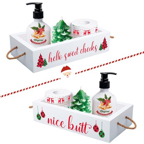 PRICES MAY VARY. 1.Christmas Bathroom Storage Box: The Christmas vacation bathroom storage box printed with two kinds of funny signs, "nice butt" on one side and "hello sweet cheeks' in the house on the other, can place to put your toiletries, tissue rolls, candle holder 2.High Quality Materials: Our winter holiday storage box is made of high quality solid wood, sturdy and rustic, strong construction, smooth surface, not easy fade or break, fits most standard toilet tanks, it is perfect for Chri Bathroom Christmas Decor Ideas, Business Booming, Vacation Bathroom, Bathroom Storage Boxes, Christmas Crafty, Holiday Storage, Hello Sweet Cheeks, Christmas Bathroom Decor, Christmas Holiday Decor