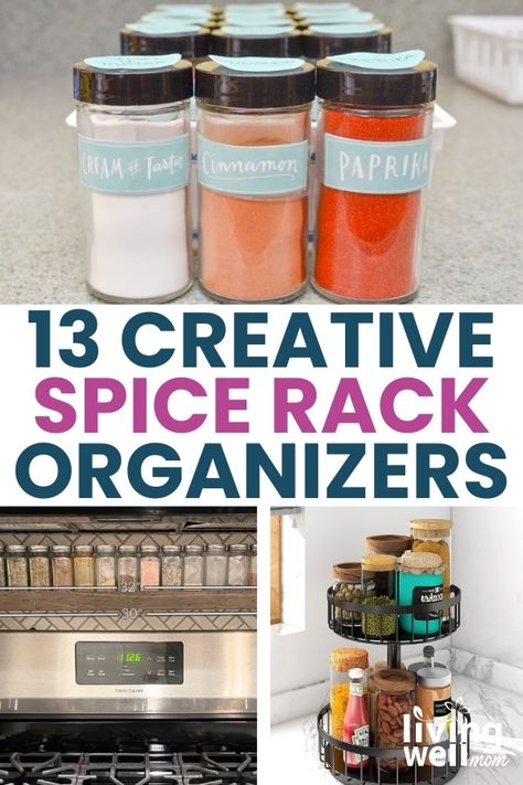 Tired of toppling jars, outdated spices, and buying duplicates? Then this post is for you! Find ways to organize spices in the pantry, a drawer, on the counter, and more with these kitchen organizing ideas & tips! Ways To Organize Spices, Counter Spice Rack Ideas, Counter Spice Rack, Thrift Decorating, Organize Spices, Kitchen Organizing Ideas, Island With Stove, Getting Organized At Home, Storing Spices