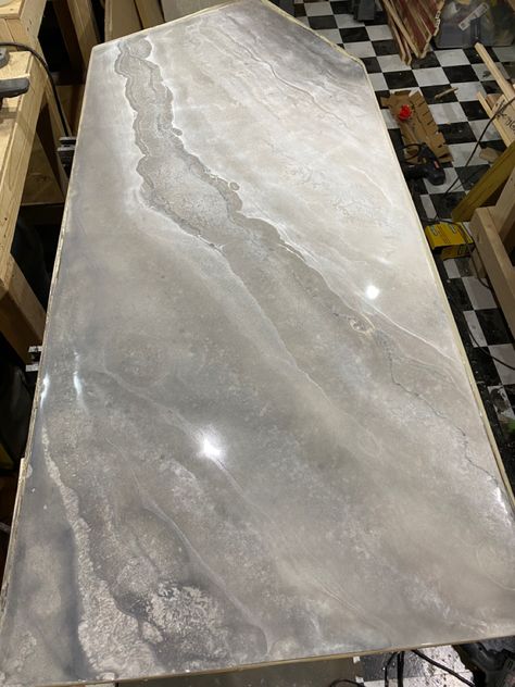 Concrete Countertops With Epoxy, Resin Pour Countertops, White And Grey Epoxy Countertops, Epoxy Kitchen Countertops Ideas, Stone Coat Epoxy Countertop, Gray Epoxy Countertop, Epoxy Countertop Over Tile, Epoxy Countertop Colors, Gray Epoxy Countertops